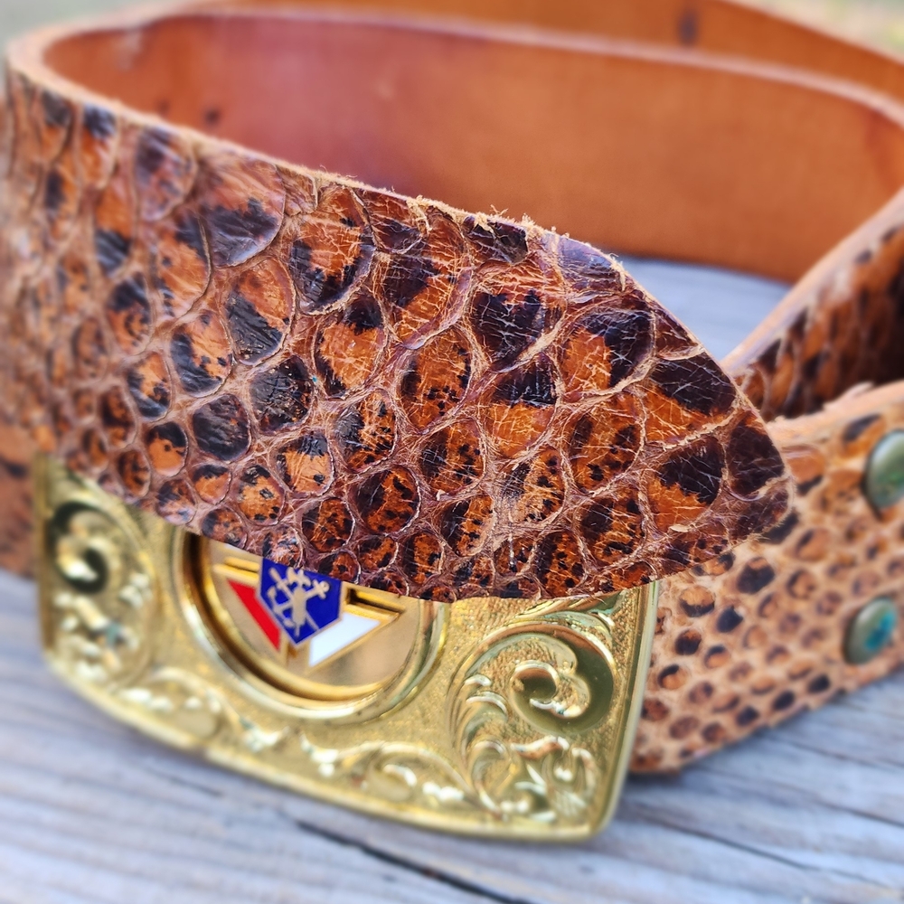 Python Leather Western Belt with K of C With Brass Buckle - Picture 4 of 10